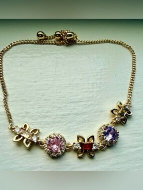 NEW!! Gold-Tone Multistone Bracelet with Pink, Purple & Red Gem Accents